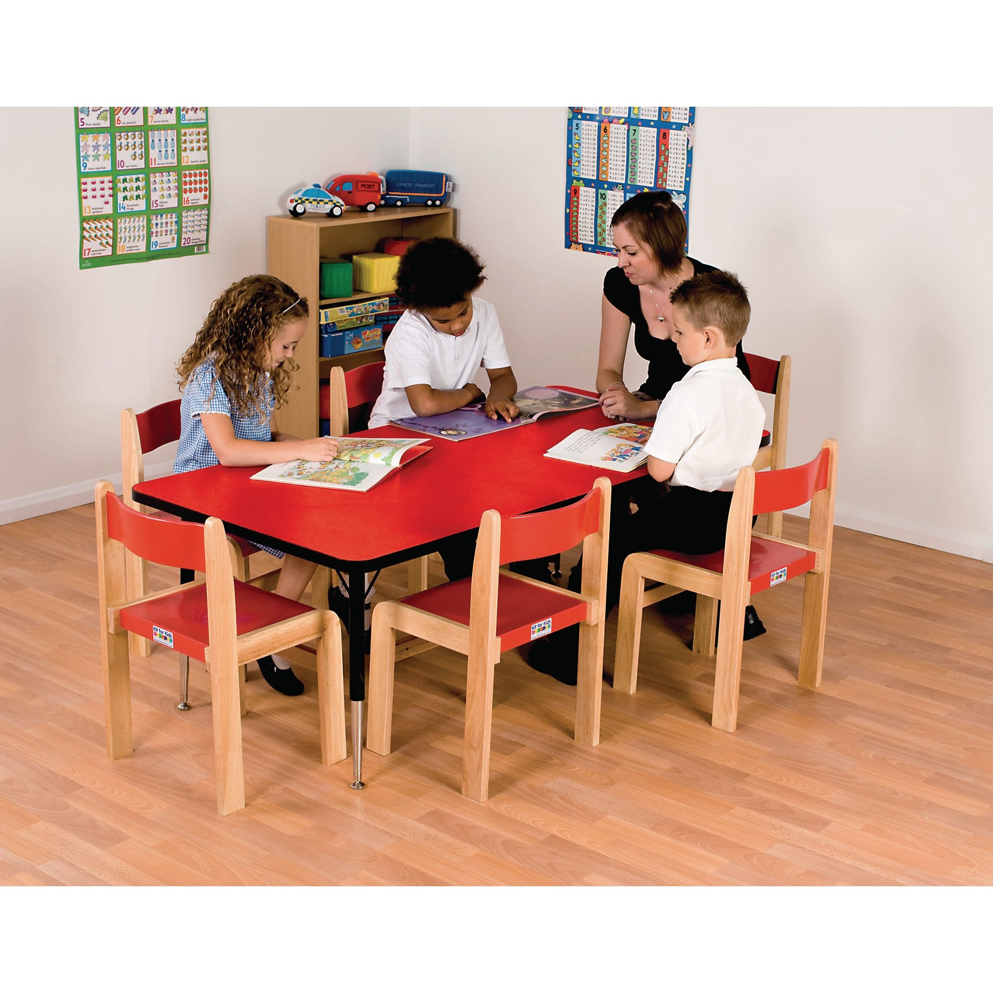 Tuf-Top Rectangular Height Adjustable Classroom Table - 1500 x 750 x 430 to 635mm - Red